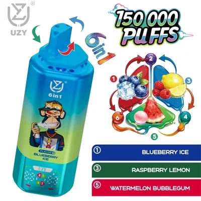 UZY 6-in-1 150K 일회용 전자담배|150000 퍼프, 6가지 맛 전환, 64ml 초대용량 다기능 플래그십 디바이스