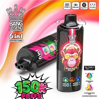 BANG LEGEND 150K 일회용 전자담배-: 3가지 캔과 6가지 맛(150,000퍼프, 48ml 주스, LED 스크린)을 갖춘 대표적...