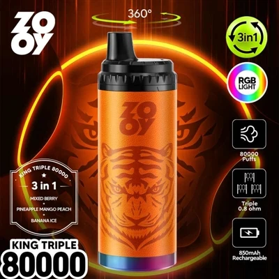 ZOOY KING 3-in-1 80000 일회용 전자-담배 퍼프: 대용량, 다양한 맛, 오래 지속되는 경험으로 새로운 업계 표준을 제시합니다.