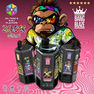 BANG BLAZE 200K 6in1: 손에 1개 스틱, 6가지 맛 선택 가능, 시간 가는 줄 모를 때까지 연기