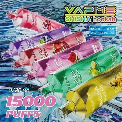 Vapme Shisha Hookah 15000: 경량 물담배 경험과 충전식 일회용 Vape의 융합